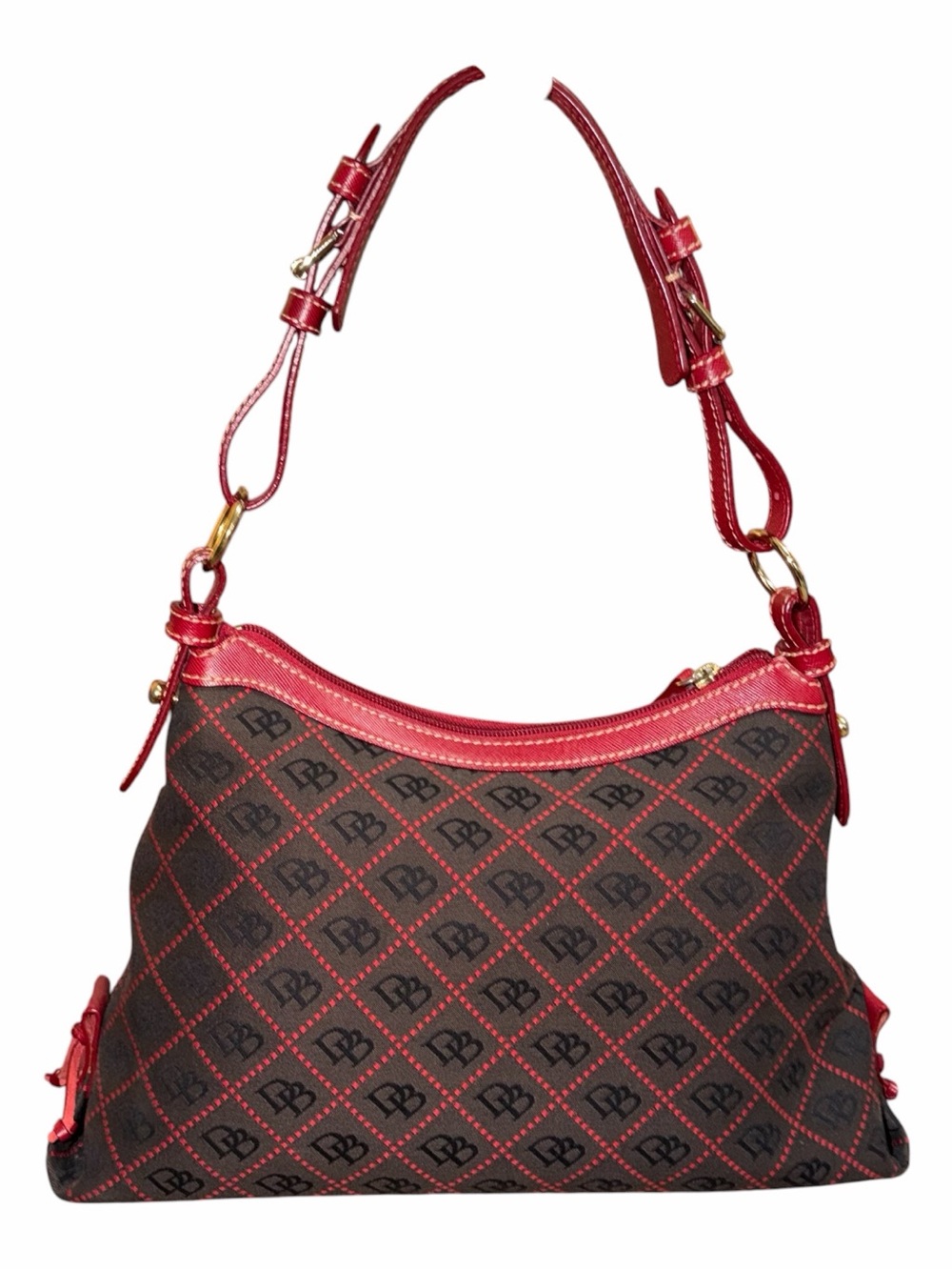 Dooney & Bourke Brown Monogram Shoulder Bag with Red Trim - Picture 3 of 9
